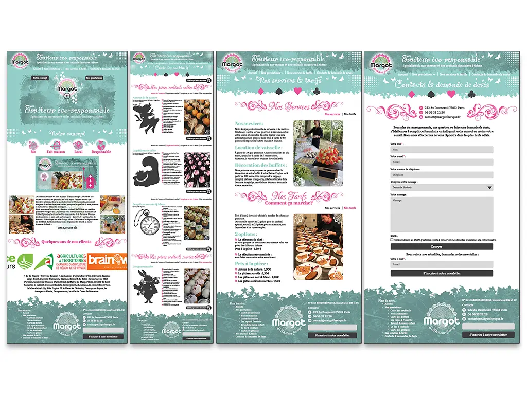 maquettes graphiques du site web de Margot le traiteur féerique - graphiste web print freelance