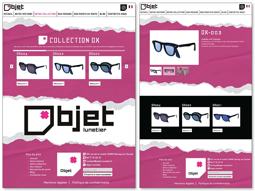 maquettes graphiques du site web objet lunetier - graphiste web print freelance