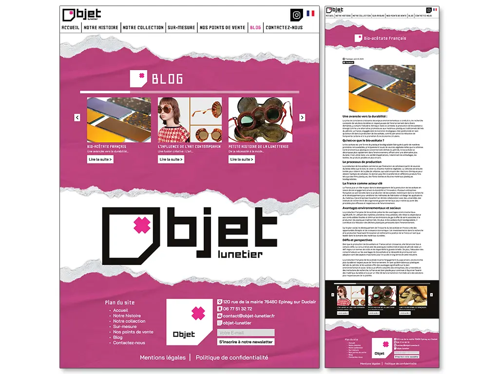 maquettes graphiques du site web objet lunetier - graphiste web print freelance