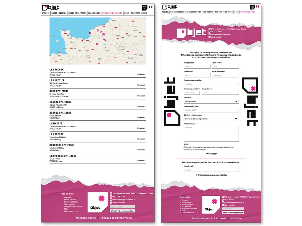 maquettes graphiques du site web objet lunetier - graphiste web print freelance