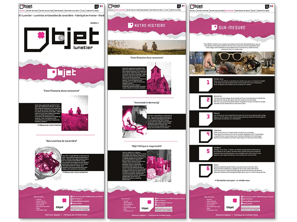 maquettes graphiques du site web objet lunetier - graphiste web print freelance