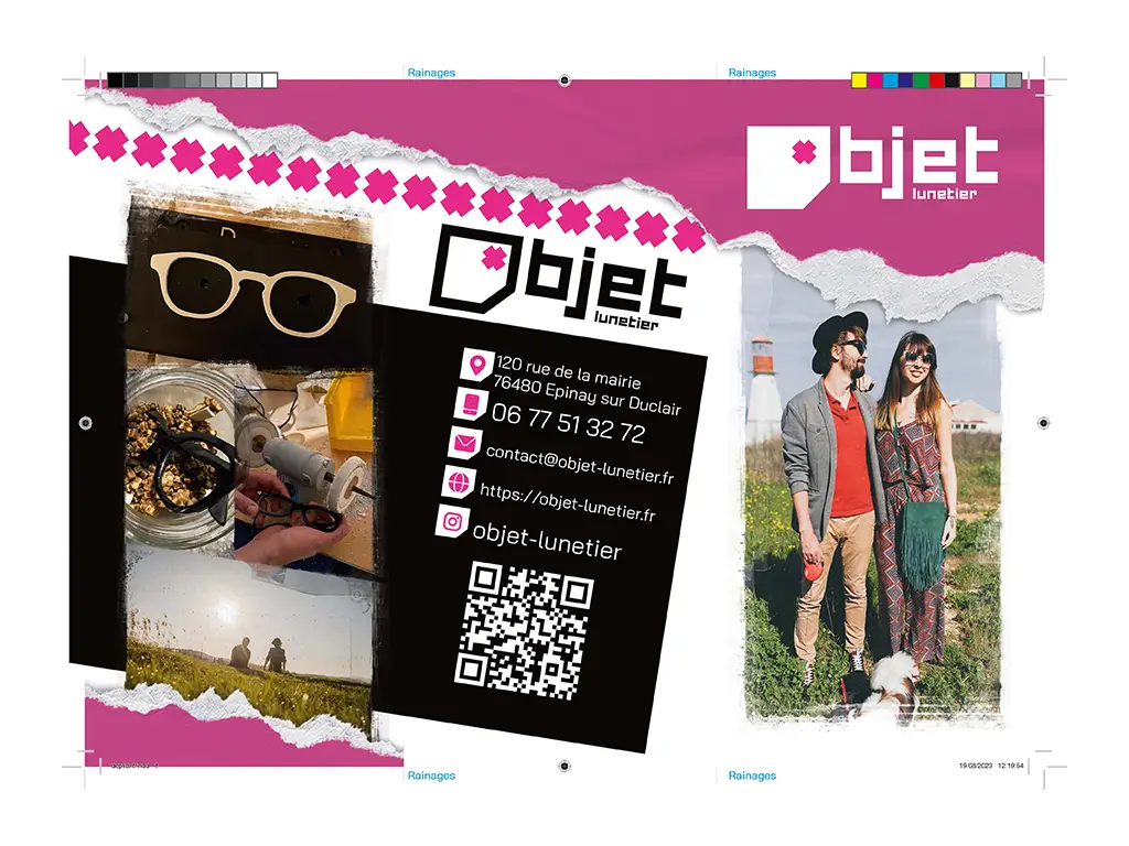 mise en page dépliant objet lunetier - graphiste web print freelance