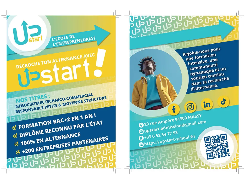 mise en page du flyer upstart - graphiste web print freelance