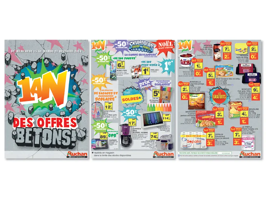 tract Auchan Roissy 1 an des offres bétons - graphiste web print freelance