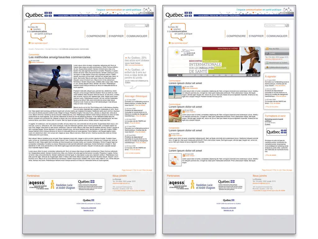 maquettes graphiques du site web INSPQ - graphiste web print freelance